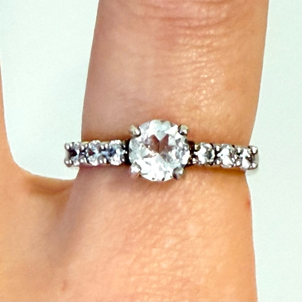 White Topaz Engagement Ring Sterling Silver 925 Vintage Round Gemstone Size 7.5